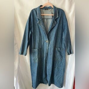 Women’s Vintage FORENZA 100% Cotton Long Duster Jean Trench Coat